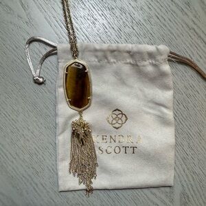 RARE Tiger’s Eye Kendra Scott Gold and Brown Tassel Necklace